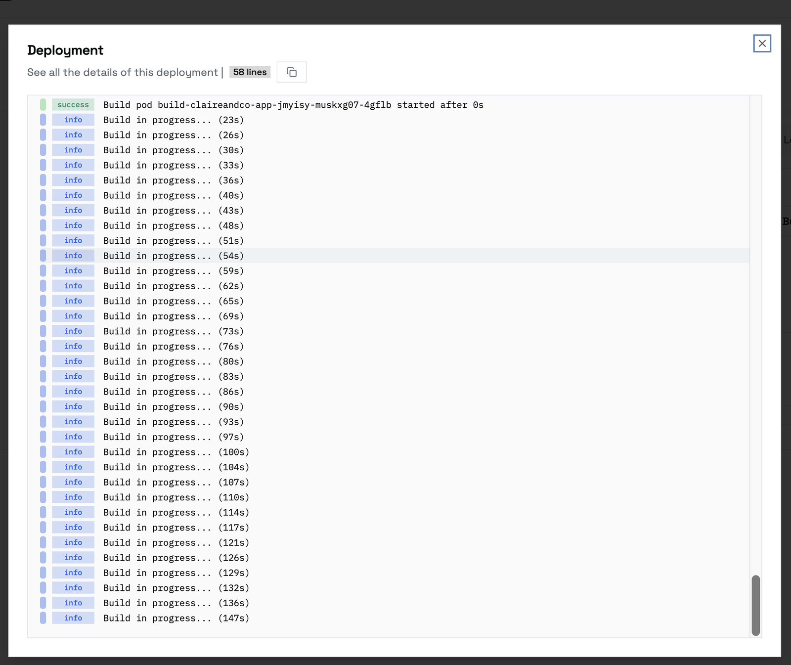 Build logs streaming during a deployment
