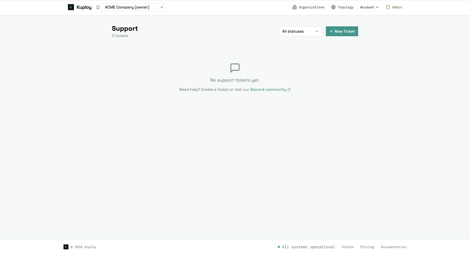 The Support page on kuploy.app