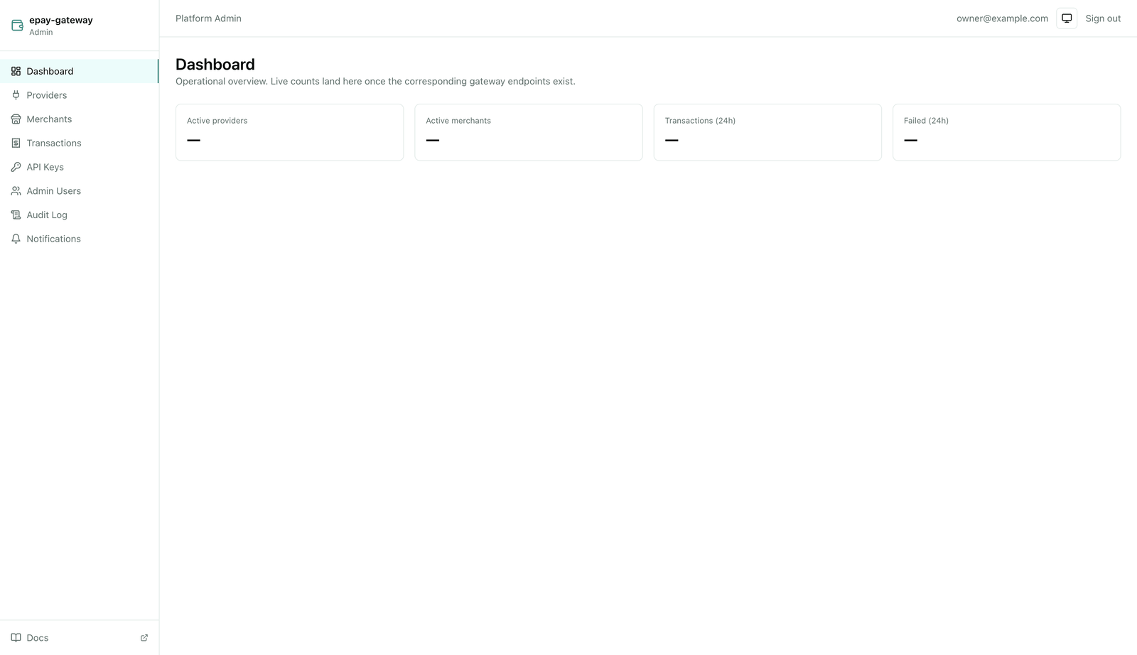 La console ePay, sur admin.epay.kuploy.app