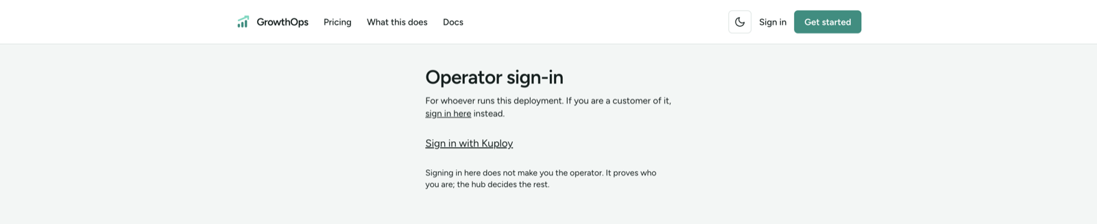 La porte de l’exploitant, sur /admin/sign-in