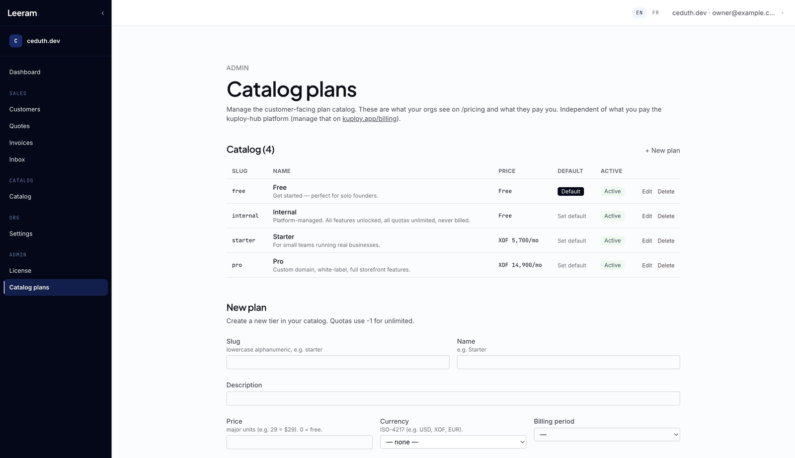 Catalog plans, sur /admin/plans